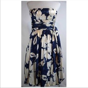 BCBGMaxAzira Blue Floral Strapless Bubble Dress